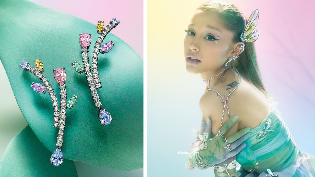 Montagem de fotos da segunda coleção de joias da Swarovski com Ariana Grande.