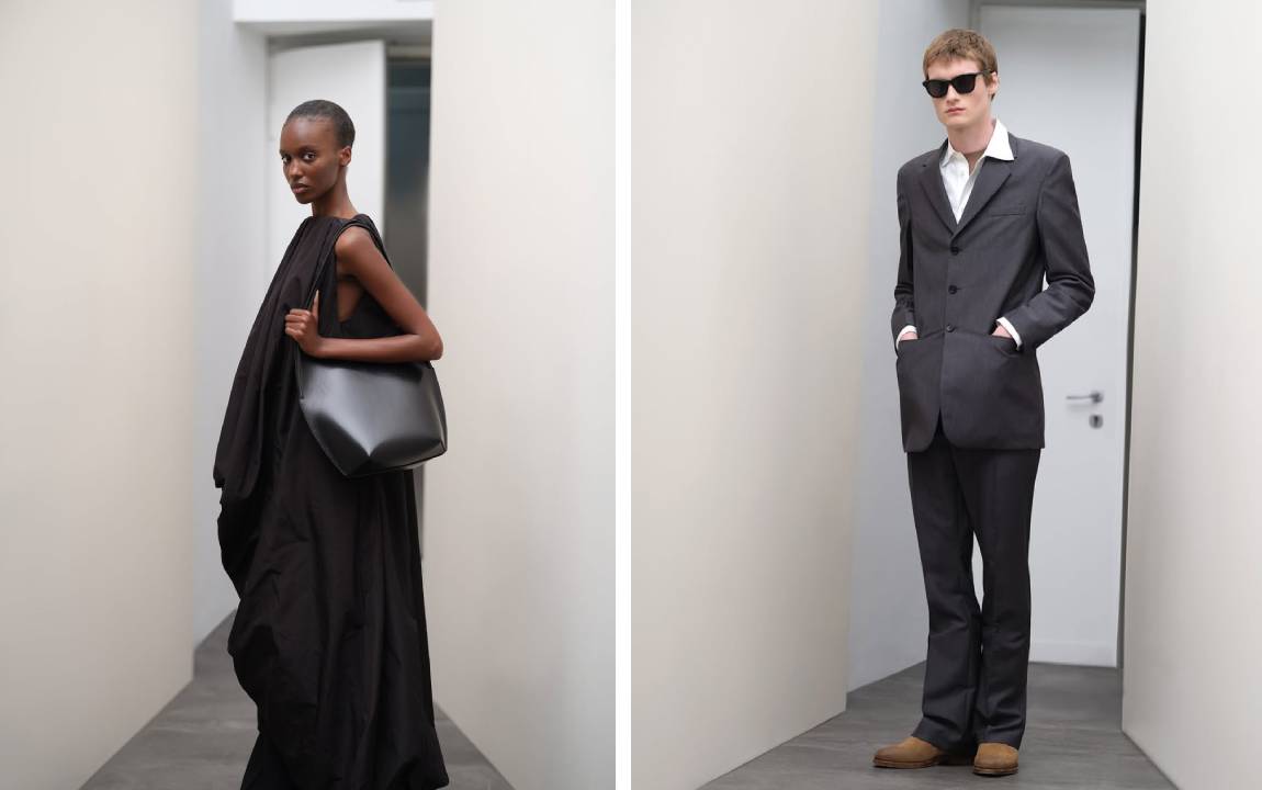 Montagem de fotos de Looks da Coleção Jil Sander Fall/Winter 2026 por Simone Bellotti.