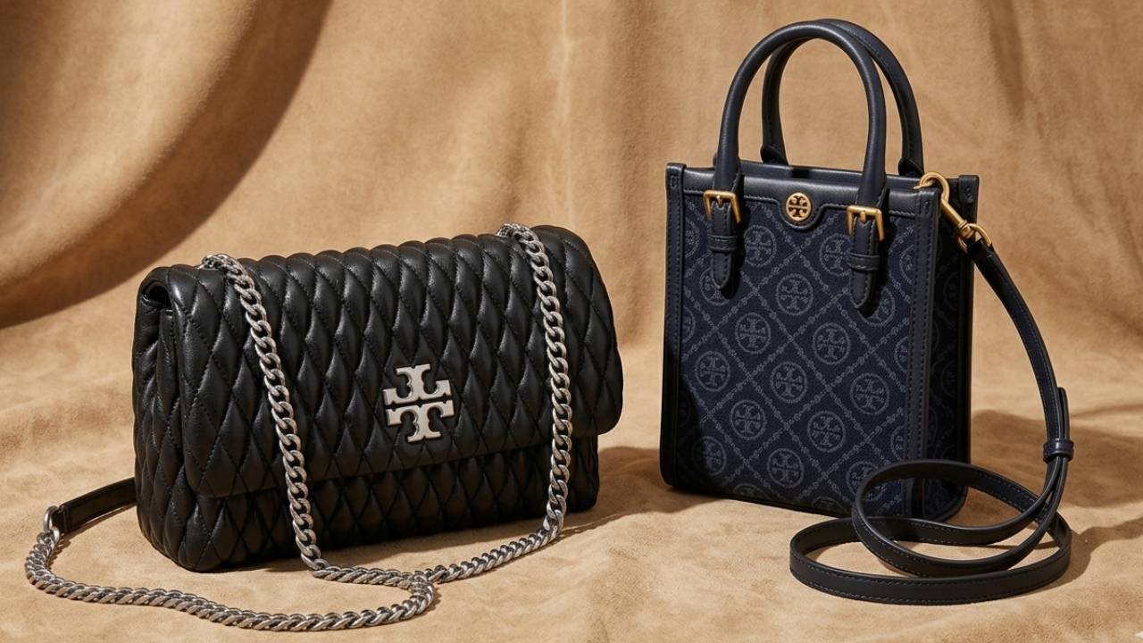 Foto de bolsas Tory Burch, uma das marcas americanas de luxo mais relevantes em 2026.