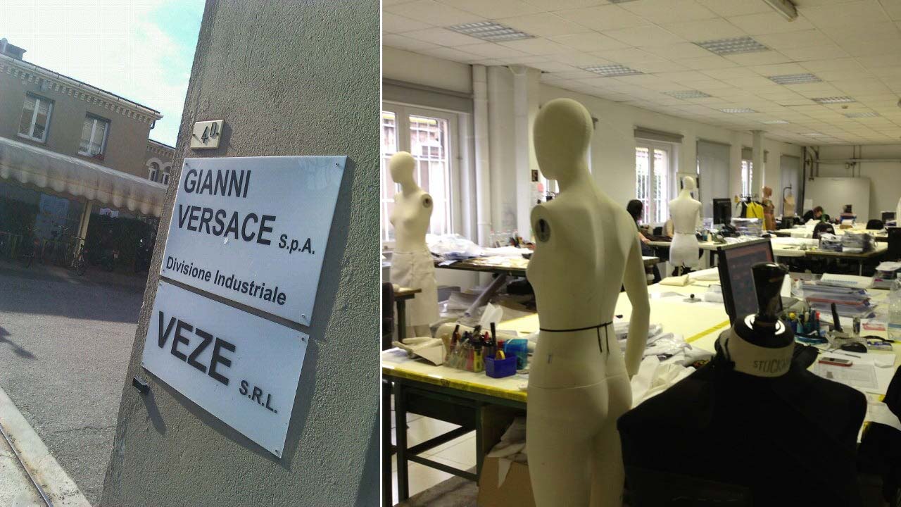 Montagem de fotos da Fábrica Gianni Versace SpA.