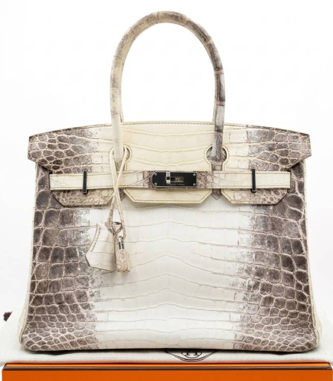 Foto da birkin mais cara da hermès, modelo himalaia com diamantes.