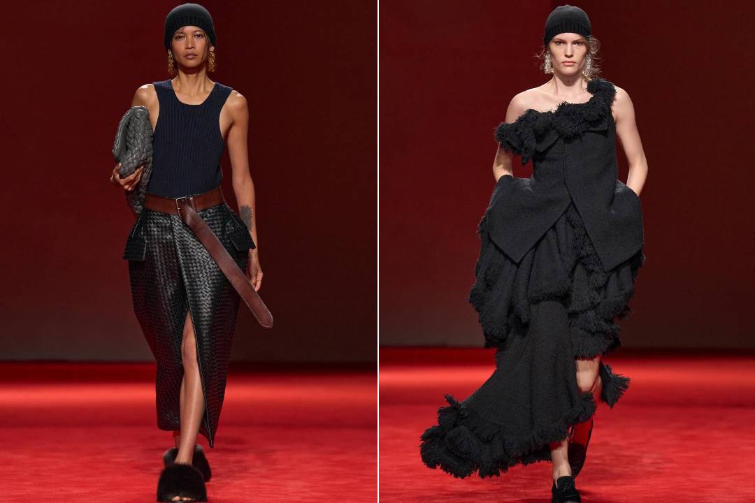 Montagem de fotos de roupas femininas da Bottega Veneta uma das marcas mais desejadas hoje.