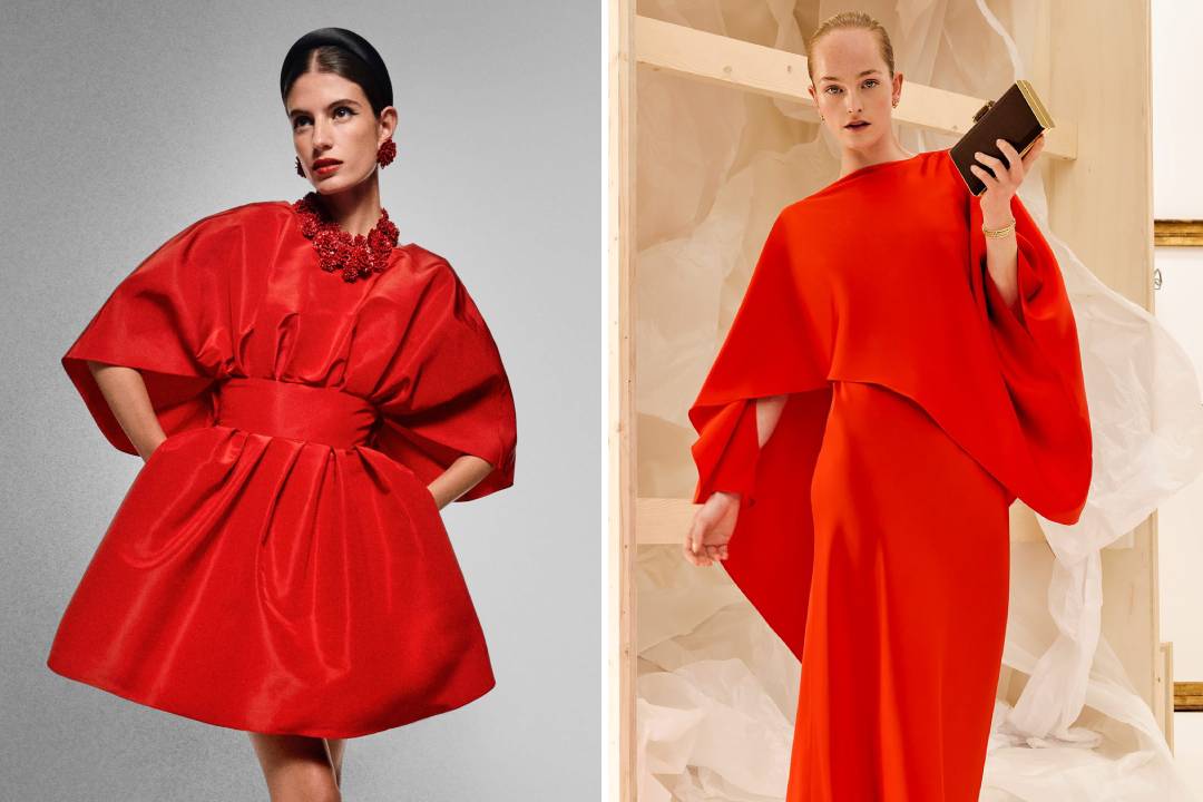Montagem de fotos de vestidos Carolina Herrera, uma das marcas femininas de luxo mais desejadas em 2026.