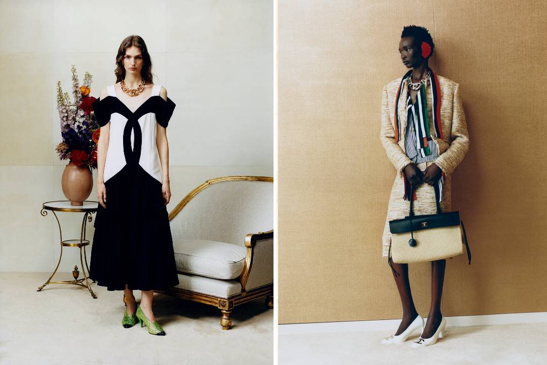 Montagem de fotos de roupas da Chanel, uma das marcas femininas de luxo mais desejadas hoje.
