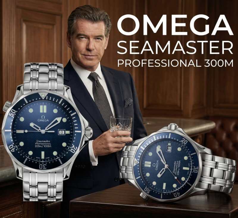 Relógio Omega Seamaster Professional 300M azul usado por James Bond nos filmes 007