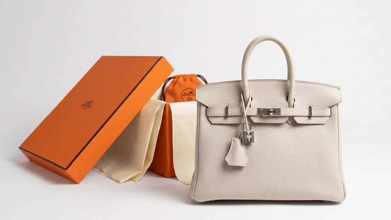 Foto de bolsa birkin hermès 25 na cor Beton, uma das mais procuradas em 2026.