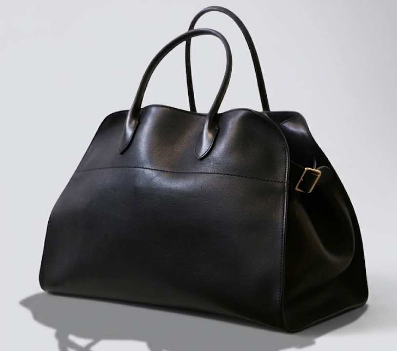 Bolsa Margaux em couro granulado preto com alças tubulares — modelo chamado de nova Birkin
