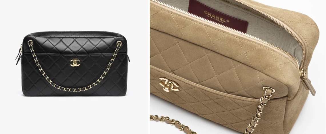 Fotos das novas bolsas chanel por matthieu blazy que chegou as lojas em 2026, modelo maxi camera case em couro e outro em camurça.