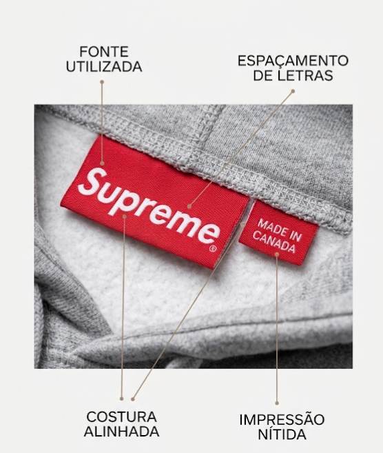 ilustração de análise da etiqueta interna de uma supreme original.