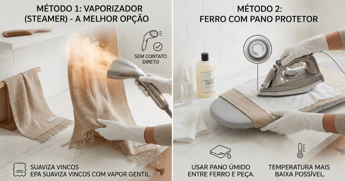 Fotos de como passar peças de cashmere puro.