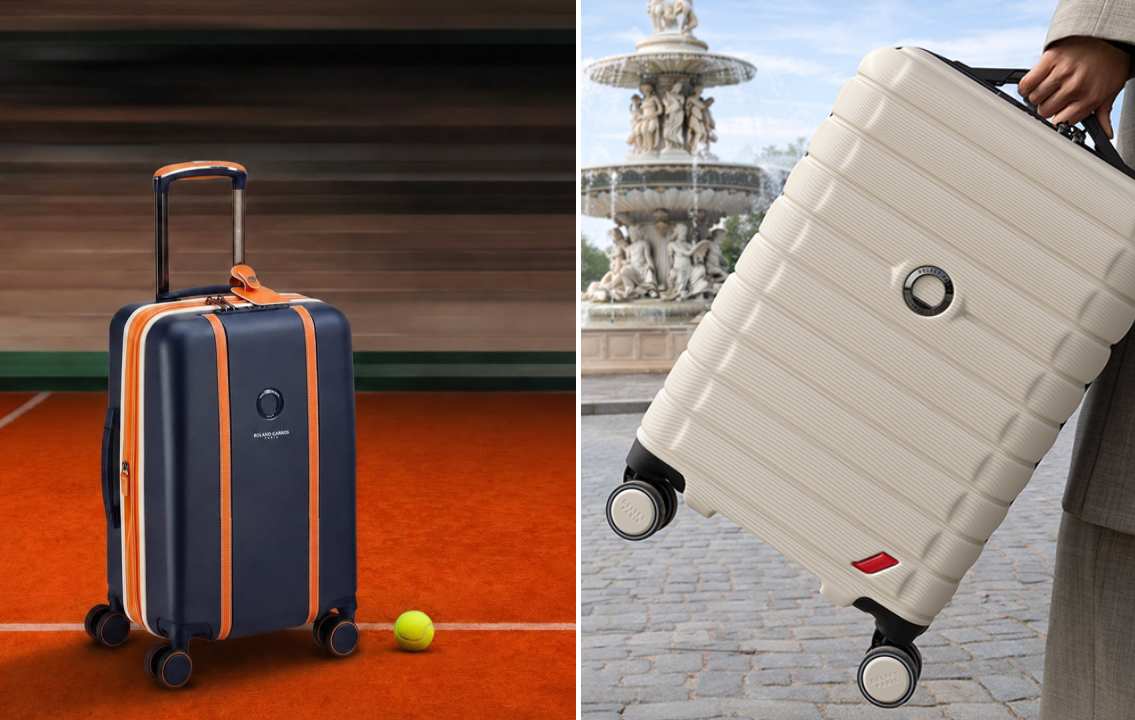 Malas Delsey Paris em policarbonato com rodas multidirecionais e design contemporâneo inspiradas no estilo francês.