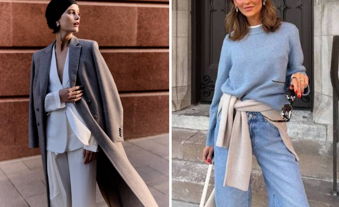 Modelos usand diferentes peças de cashmere em diferentes looks.