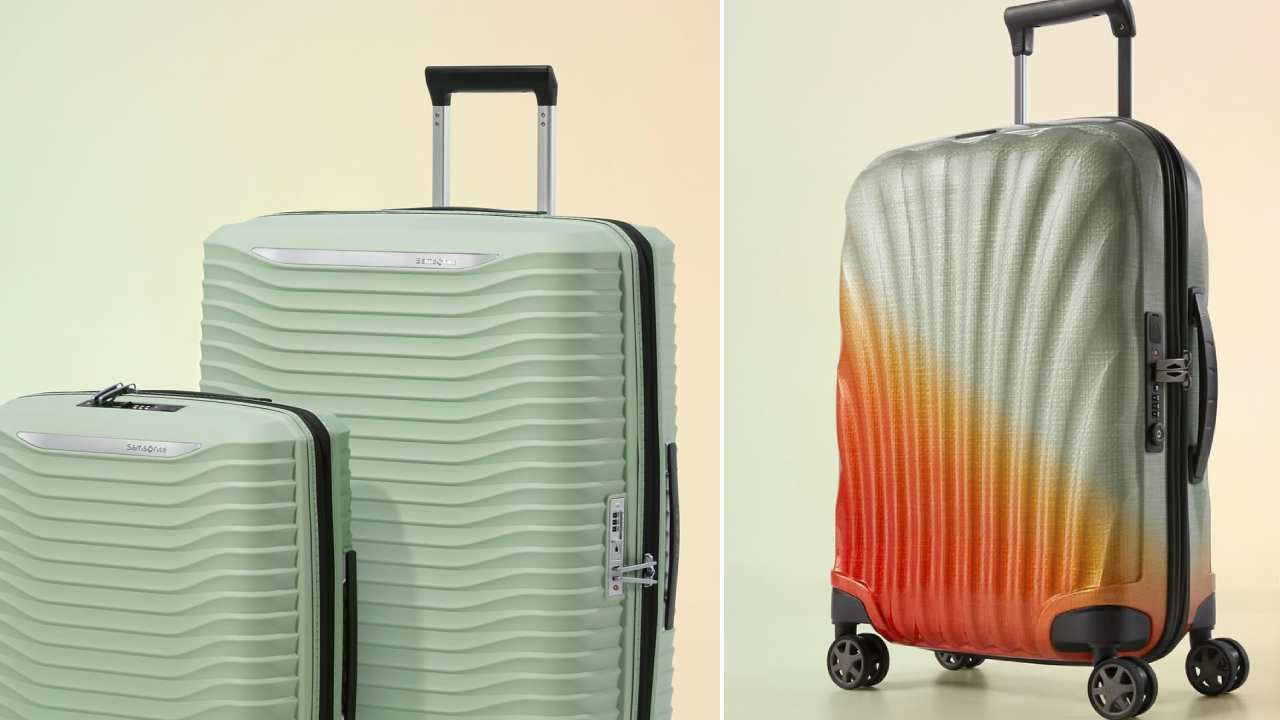 Malas Samsonite em diferentes tamanhos, conhecidas pela leveza, resistência e versatilidade para diversos perfis de viajantes.