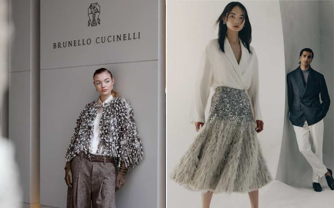 Seleção de roupas de cashmere Brunello Cucinelli com design clássico e acabamento refinado.