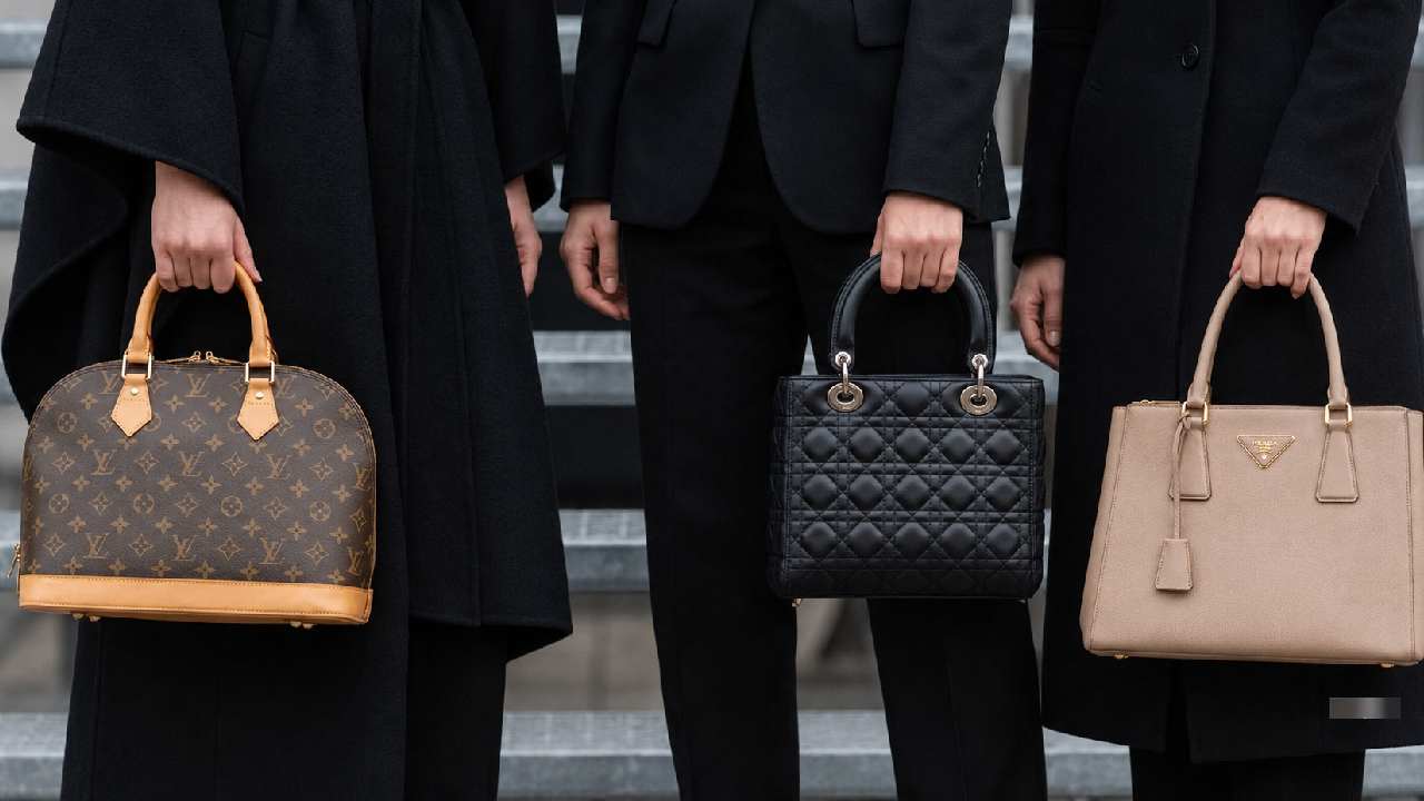 melhores opções para primeira bolsa de luxo em 2026: clássicos como Prada Galleria, Lady Dior e Louis Vuitton Alma.