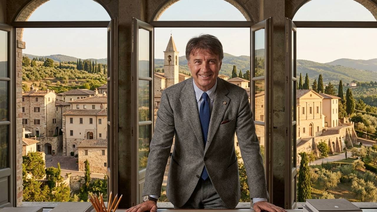 Brunello Cucinelli, fundador da marca de luxo italiana, em Solomeo