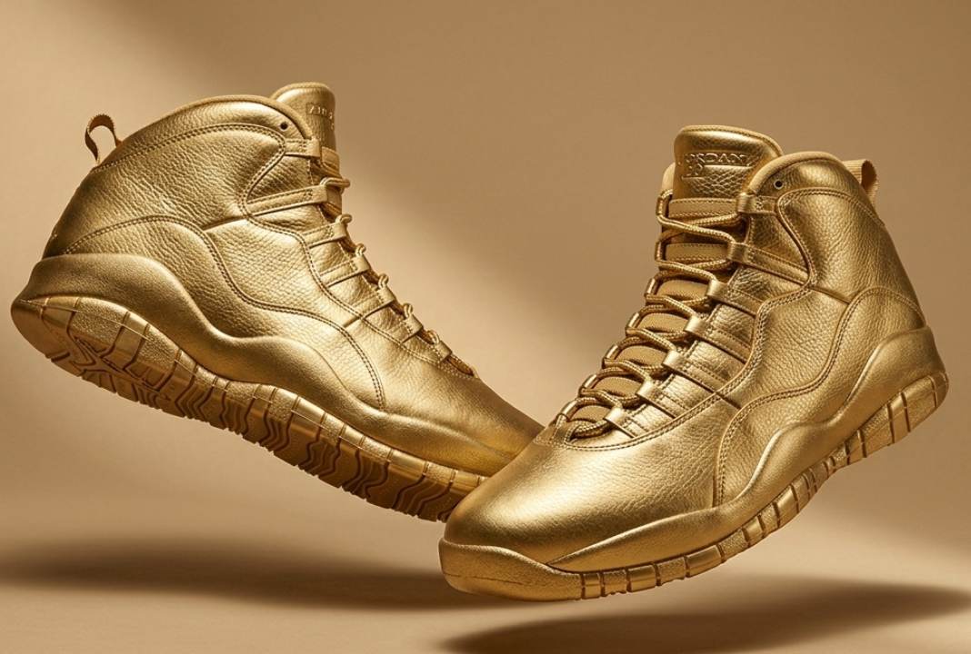 Solid Gold OVO x Air Jordans criado em ouro maciço de 24 quilates pelo artista Math Senna para Drake — o tênis mais caro do mundo, avaliado em US$ 2 milhões