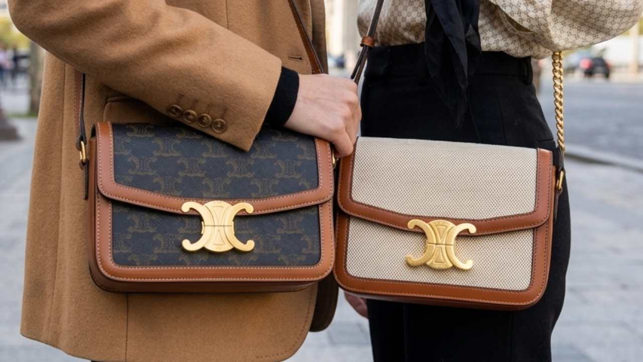 Bolsas com símbolo da Celine, o logo Triomphe e monograma.
