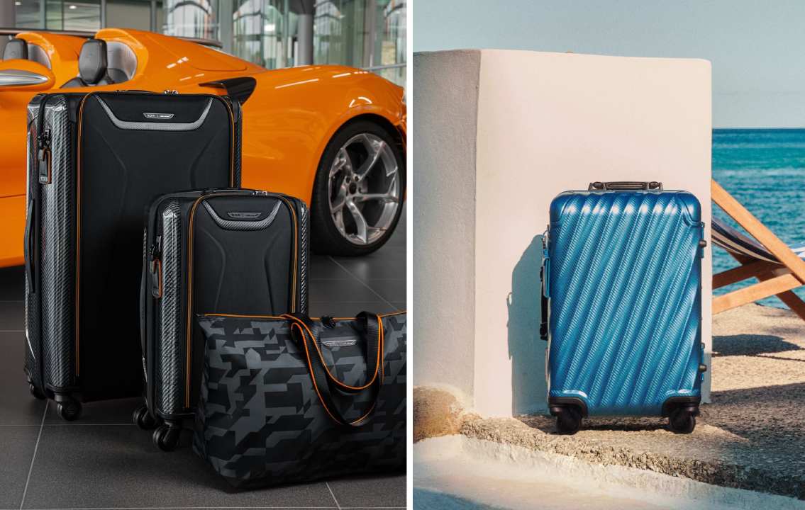 Malas TUMI premium com design discreto, compartimentos organizadores e estrutura desenvolvida para viagens de negócios.