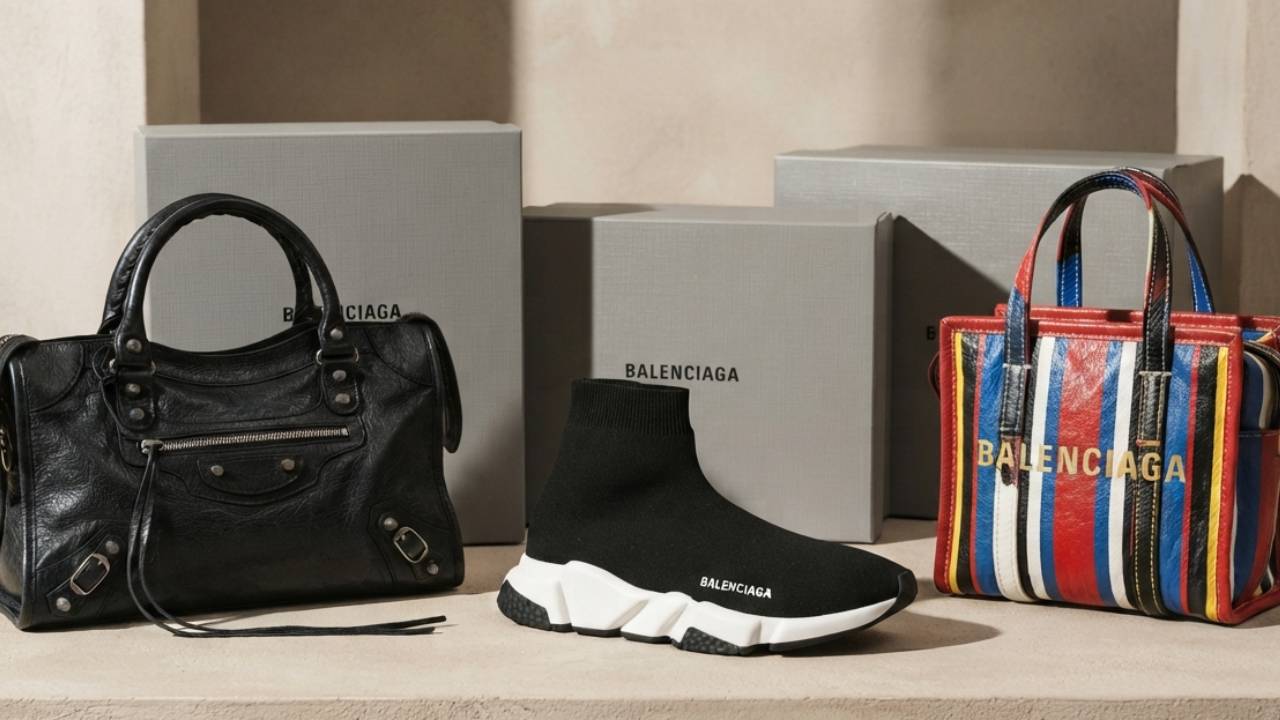 3 ícones da balenciaga: bolsa le city, tênis speed e bolsa bazar na Super Sale Mês Namorados 2026
