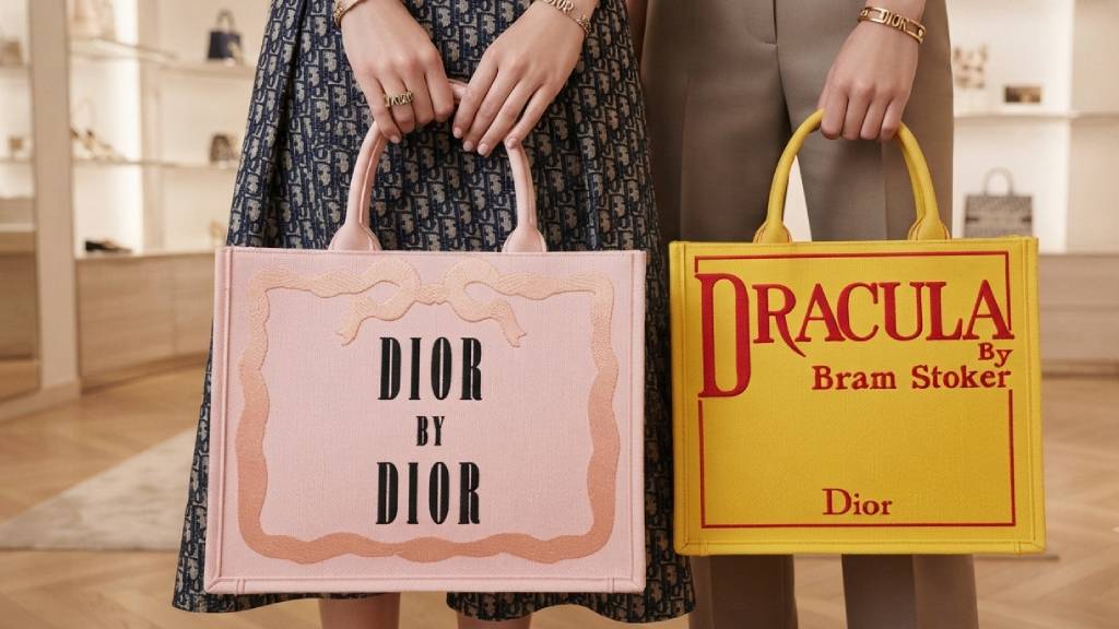 Bolsas Dior Book Tote, Book Collection Jonathan Andrerson, capas de livro e drácula.