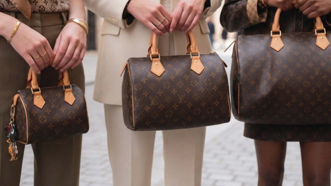 tres tamanhos diferentes da bolsa louis vuitton speedy.