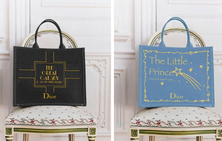 Bolsas Dior Book Tote novas versões de Jonathan Anderson com capas de livros famosos: The Great Gatsby e The little Prince.