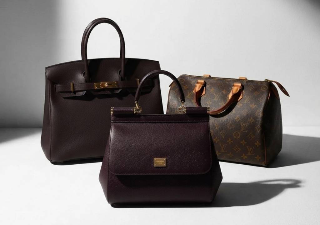 Bolsa DG Sicily ao lado da Birkin Hermès e Speedy da Louis Vuitton.