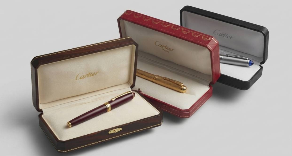 diferentes modelos de canetas cartier com estojo original, seminovas perfeitas para presentear.