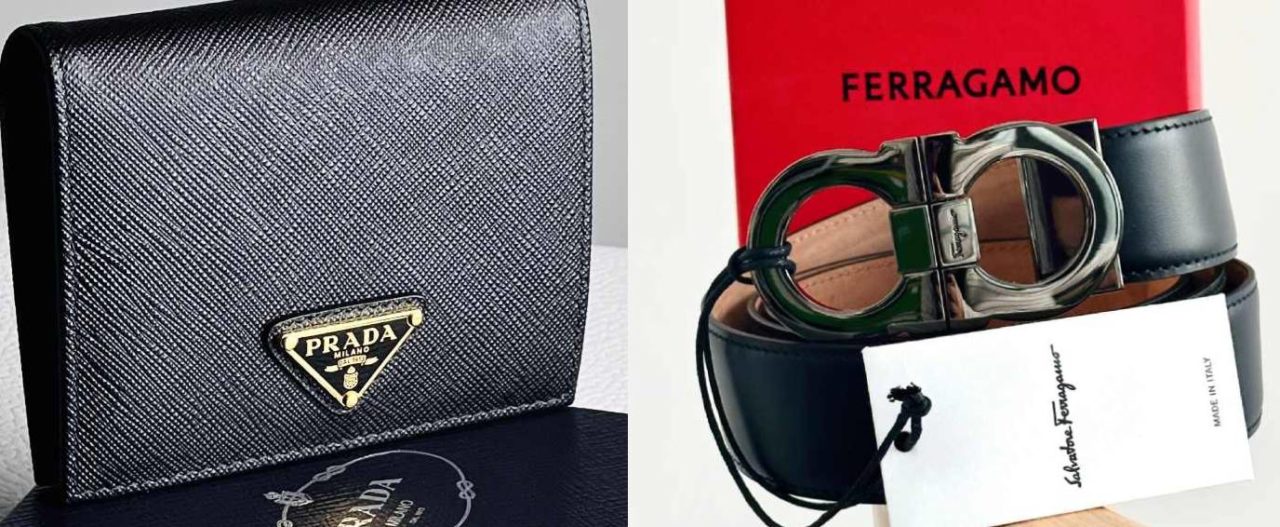 Carteira Prada e cinto ferragamo presentes de luxo seminovos para o dia dos pais