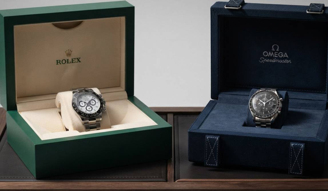 Rolex ao lado de um Omega, comparativo.