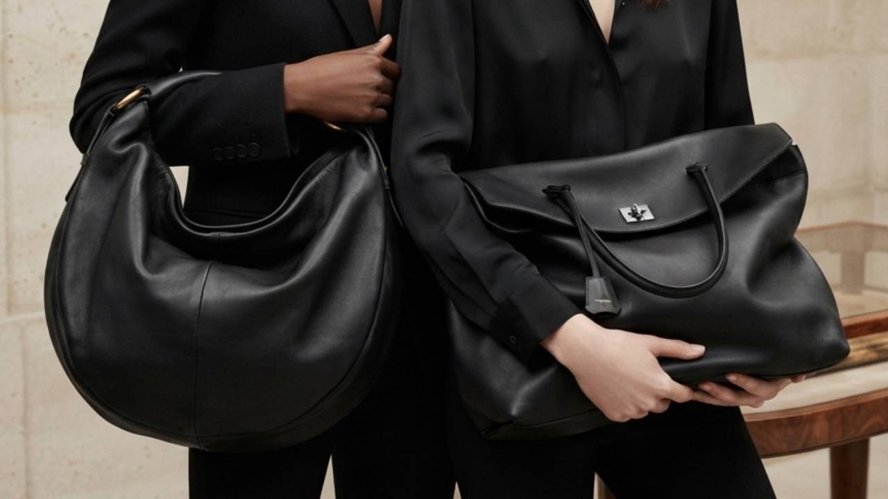 Tendência de bolsas em 2026: modelos slouchy da Balenciaga (Rodeo) e da Yves Saint Laurent.