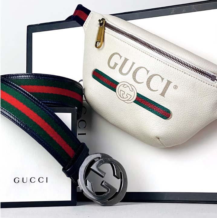 Pochete e cinto masculino da Gucci, uma das marcas de luxo mais desejadas em 2026.