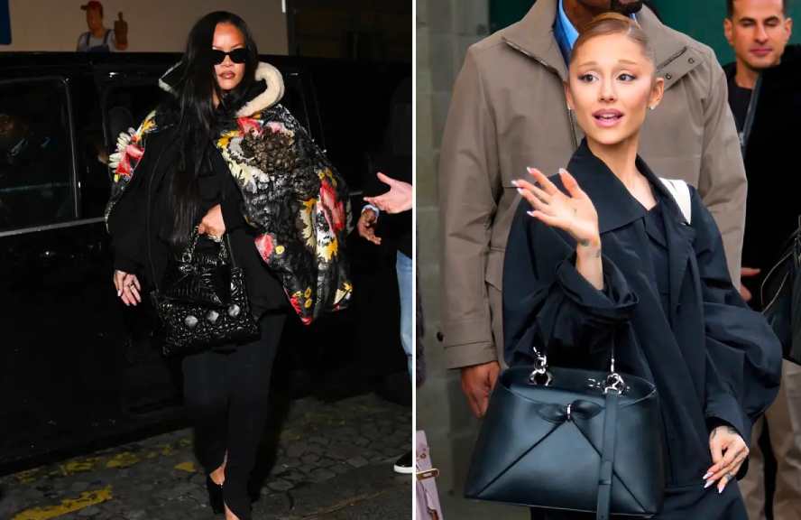 Celebridades com a nova bola DIor Cigale: Rihanna e Ariana Grande.