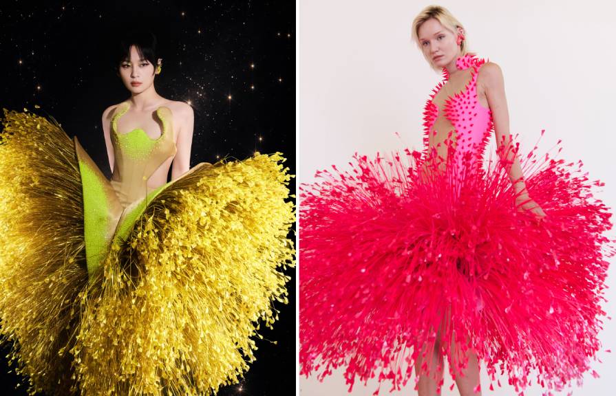 Vestidos de alta-costura upcycling da marca  Kevin Germanier .