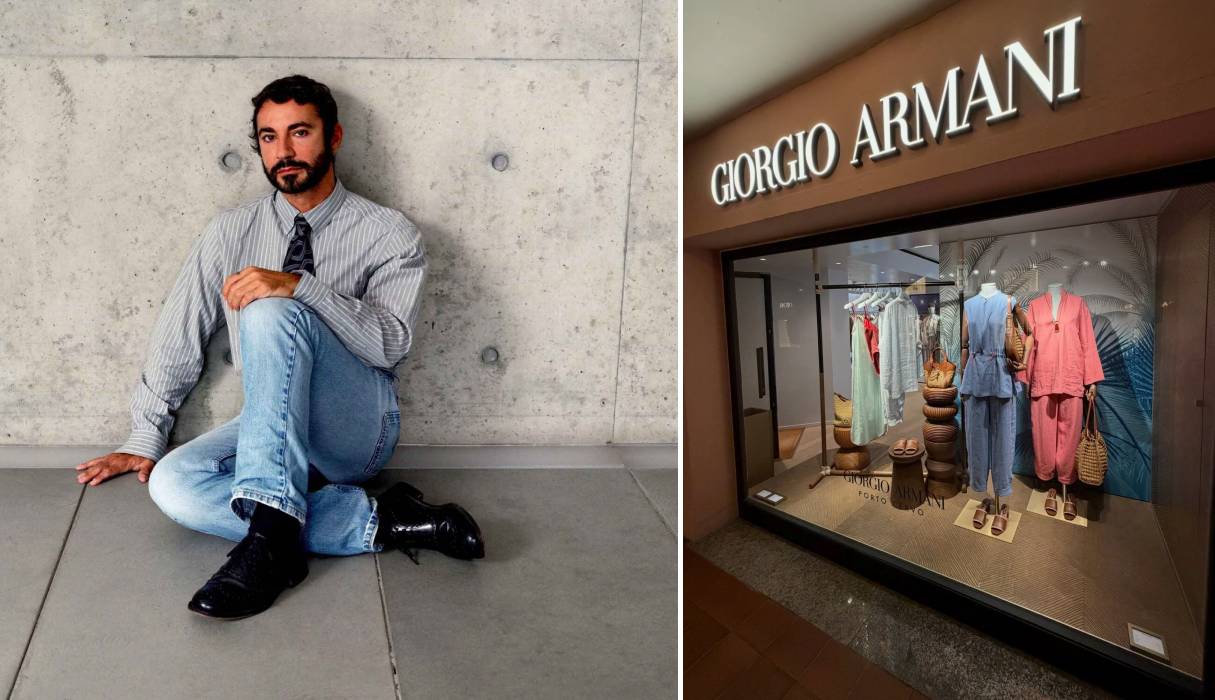 Fotos de Dario Vitale, novo designer da marca de luxo Armani, especialista em acessórios e bolsas de luxo.