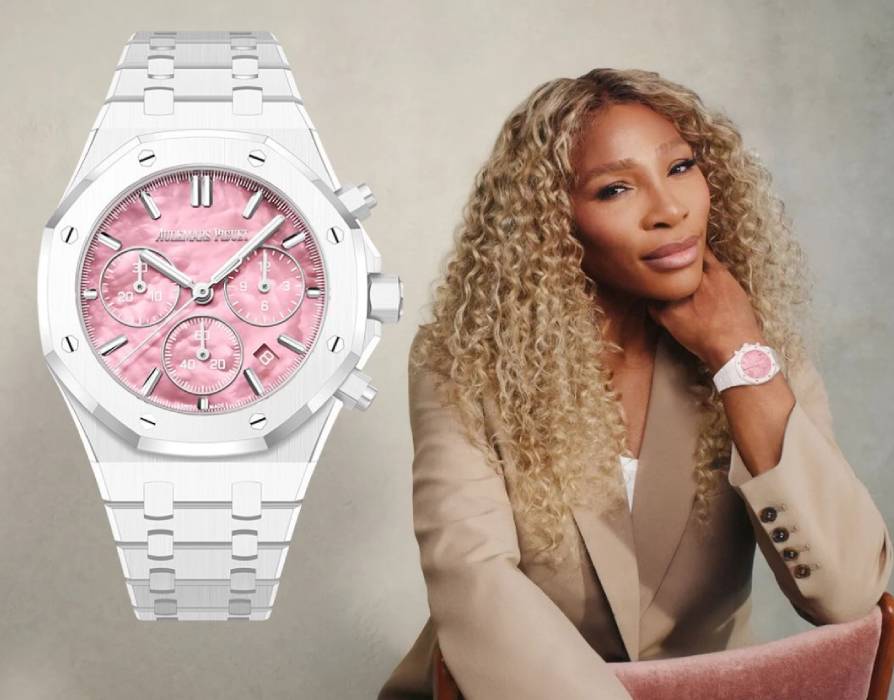Foto de Serena Williams com relógio da marca Audemars Piguet.