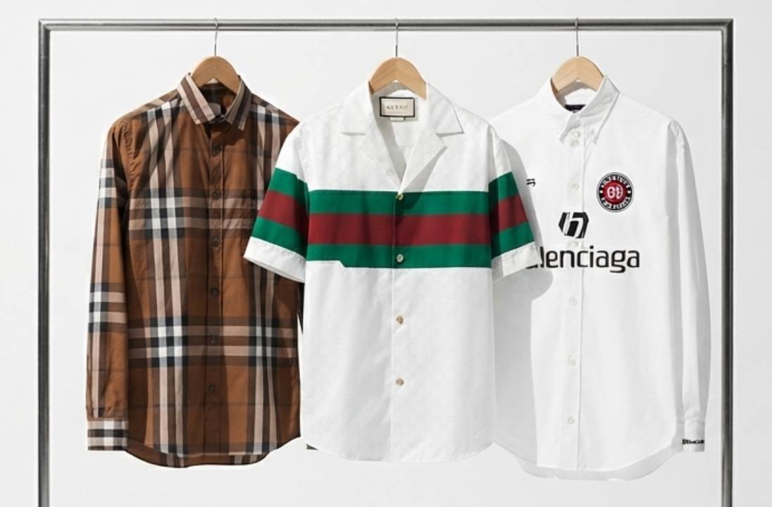 Camisas de luxo seminovas da Burberry, Gucci e Balenciaga Autênticas.